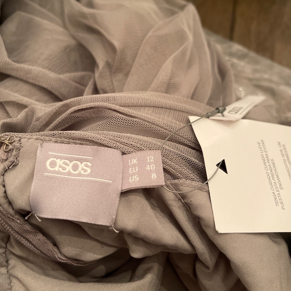 New! ASOS Premium Tulle One Strap Dress Maxi Formal Grey Silver size 8 Med 8889 - Picture 6 of 15